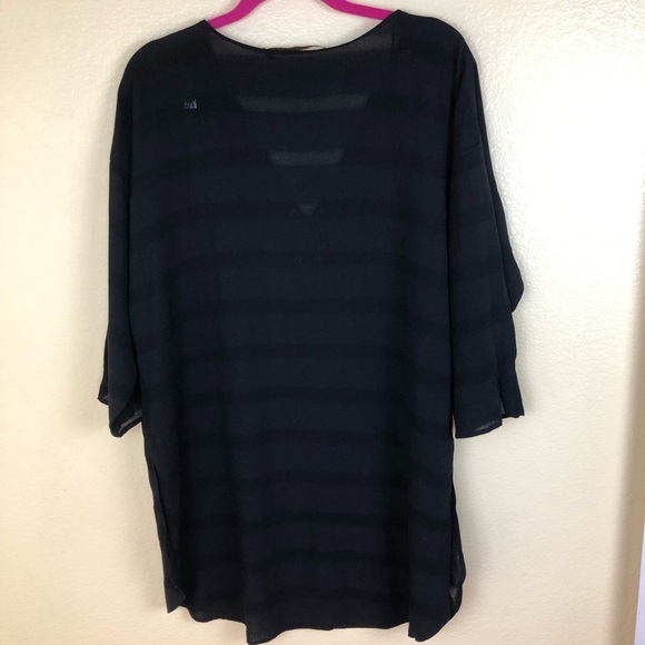 Zara Basic Black Striped 3/4 Sleeve Split Neck lagenlook Tunic Blouse Size L - Picture 3 of 7